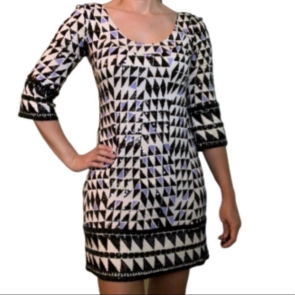 DVF knit silk beaded geometric cocktail dress sz 4